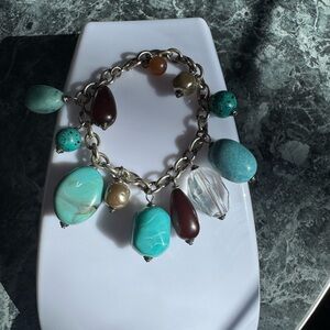 Chunky Turquoise & Mixed Stone Charm Bracelet - Women Jewelry